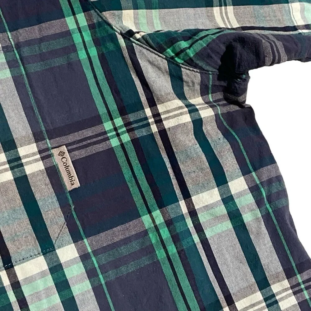 Columbia Mens 2XL Blue Green Plaid Regular Fit Short Sleeve Button Front Shirt‎